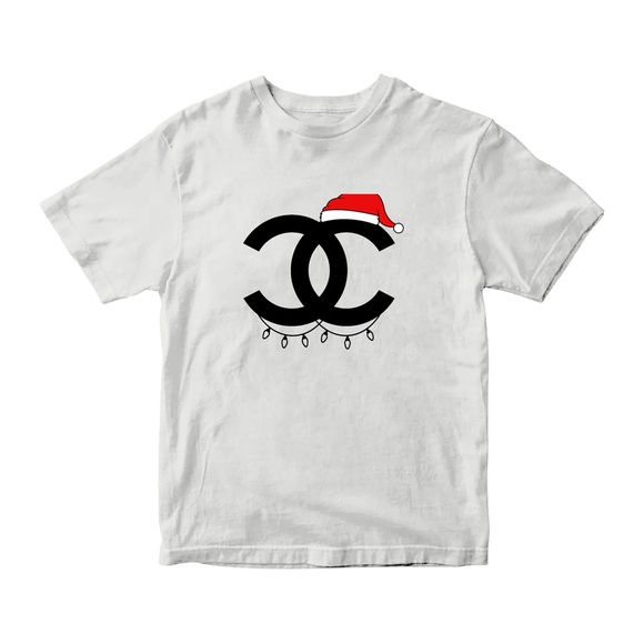 Luxury Christmas T Shirt Chanel Santa White Casual Shirt Sleeve Holiday - Picture 3 of 3
